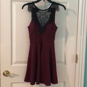 Maroon short dress with black top
